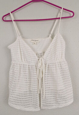 Mixed Threads Los Angeles sz L Cropped Tie Front Tank Top crochet lace 3201